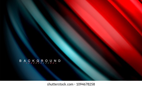 Resumen de líneas de onda fluidos estilo arco iris rayas de color sobre fondo negro. Ilustración artística vectorial para presentación, fondo de pantalla de aplicación, cartel o afiche
