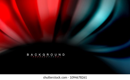 Resumen de líneas de onda fluidos estilo arco iris rayas de color sobre fondo negro. Ilustración artística vectorial para presentación, fondo de pantalla de aplicación, cartel o afiche