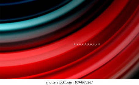 Resumen de líneas de onda fluidos estilo arco iris rayas de color sobre fondo negro. Ilustración artística vectorial para presentación, fondo de pantalla de aplicación, cartel o afiche