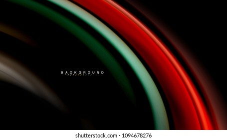 Abstract wave lines fluid rainbow style color stripes on black background. Vector artistic illustration for presentation, app wallpaper, banner or poster