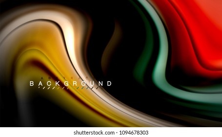 Resumen de líneas de onda fluidos estilo arco iris rayas de color sobre fondo negro. Ilustración artística vectorial para presentación, fondo de pantalla de aplicación, cartel o afiche