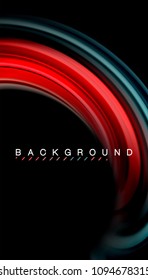 Resumen de líneas de onda fluidos estilo arco iris rayas de color sobre fondo negro. Ilustración artística vectorial para presentación, fondo de pantalla de aplicación, cartel o afiche