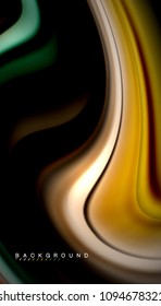 Resumen de líneas de onda fluidos estilo arco iris rayas de color sobre fondo negro. Ilustración artística vectorial para presentación, fondo de pantalla de aplicación, cartel o afiche
