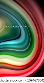 Linhas de onda abstratas listras de cor do estilo arco-íris fluido no fundo preto. Ilustração artística vetorial para apresentação, papel de parede do aplicativo, banner ou cartaz