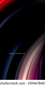 Resumen de líneas de onda fluidos estilo arco iris rayas de color sobre fondo negro. Ilustración artística vectorial para presentación, fondo de pantalla de aplicación, cartel o afiche