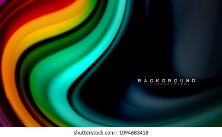 Abstract wave lines fluid rainbow style color stripes on black background. Vector artistic illustration for presentation, app wallpaper, banner or poster