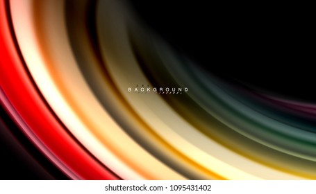 Abstract wave lines fluid rainbow style color stripes on black background. Vector artistic illustration for presentation, app wallpaper, banner or poster