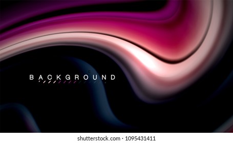 Linhas de onda abstratas listras de cor do estilo arco-íris fluido no fundo preto. Ilustração artística vetorial para apresentação, papel de parede do aplicativo, banner ou cartaz