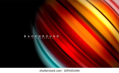Abstract wave lines fluid rainbow style color stripes on black background. Vector artistic illustration for presentation, app wallpaper, banner or poster