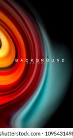Resumen de líneas de onda fluidos estilo arco iris rayas de color sobre fondo negro. Ilustración artística vectorial para presentación, fondo de pantalla de aplicación, cartel o afiche
