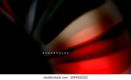 Resumen de líneas de onda fluidos estilo arco iris rayas de color sobre fondo negro. Ilustración artística vectorial para presentación, fondo de pantalla de aplicación, cartel o afiche