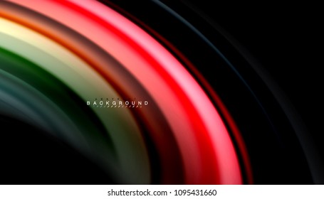 Abstract wave lines fluid rainbow style color stripes on black background. Vector artistic illustration for presentation, app wallpaper, banner or poster