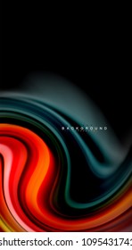 Abstract wave lines fluid rainbow style color stripes on black background. Vector artistic illustration for presentation, app wallpaper, banner or poster