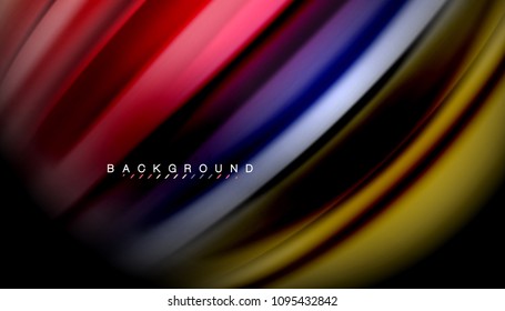 Abstract wave lines fluid rainbow style color stripes on black background. Vector artistic illustration for presentation, app wallpaper, banner or poster