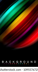 Abstract wave lines fluid rainbow style color stripes on black background. Vector artistic illustration for presentation, app wallpaper, banner or poster