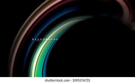 Abstract wave lines fluid rainbow style color stripes on black background. Vector artistic illustration for presentation, app wallpaper, banner or poster