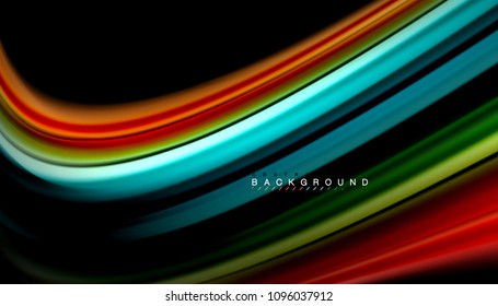 Abstract wave lines fluid rainbow style color stripes on black background. Vector artistic illustration for presentation, app wallpaper, banner or poster