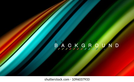 Abstract wave lines fluid rainbow style color stripes on black background. Vector artistic illustration for presentation, app wallpaper, banner or poster