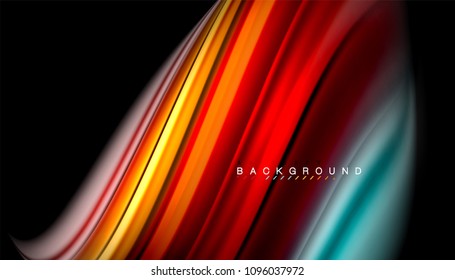 Abstract wave lines fluid rainbow style color stripes on black background. Vector artistic illustration for presentation, app wallpaper, banner or poster