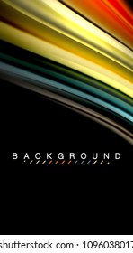 Abstract wave lines fluid rainbow style color stripes on black background. Vector artistic illustration for presentation, app wallpaper, banner or poster