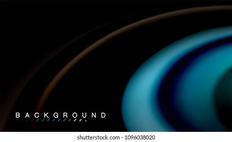 Resumen de líneas de onda fluidos estilo arco iris rayas de color sobre fondo negro. Ilustración artística vectorial para presentación, fondo de pantalla de aplicación, cartel o afiche