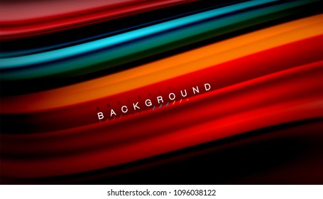 Resumen de líneas de onda fluidos estilo arco iris rayas de color sobre fondo negro. Ilustración artística vectorial para presentación, fondo de pantalla de aplicación, cartel o afiche