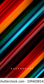 Resumen de líneas de onda fluidos estilo arco iris rayas de color sobre fondo negro. Ilustración artística vectorial para presentación, fondo de pantalla de aplicación, cartel o afiche