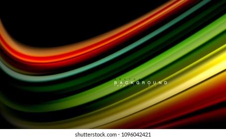 Abstract wave lines fluid rainbow style color stripes on black background. Vector artistic illustration for presentation, app wallpaper, banner or poster
