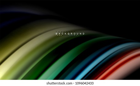 Abstract wave lines fluid rainbow style color stripes on black background. Vector artistic illustration for presentation, app wallpaper, banner or poster