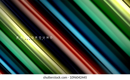 Abstrakte Wellenlinien fließende Regenbogenfarben-Streifen auf schwarzem Hintergrund. Vektorgrafik zur Präsentation, App-Bildschirmhintergrund, Banner oder Poster