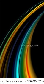 Abstract wave lines fluid rainbow style color stripes on black background. Vector artistic illustration for presentation, app wallpaper, banner or poster