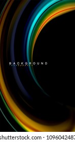 Abstract wave lines fluid rainbow style color stripes on black background. Vector artistic illustration for presentation, app wallpaper, banner or poster