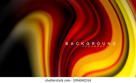 Resumen de líneas de onda fluidos estilo arco iris rayas de color sobre fondo negro. Ilustración artística vectorial para presentación, fondo de pantalla de aplicación, cartel o afiche