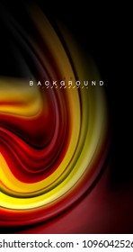 Resumen de líneas de onda fluidos estilo arco iris rayas de color sobre fondo negro. Ilustración artística vectorial para presentación, fondo de pantalla de aplicación, cartel o afiche