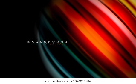 Abstract wave lines fluid rainbow style color stripes on black background. Vector artistic illustration for presentation, app wallpaper, banner or poster