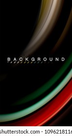 Abstract wave lines fluid rainbow style color stripes on black background. Vector artistic illustration for presentation, app wallpaper, banner or poster