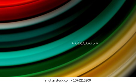 Abstract wave lines fluid rainbow style color stripes on black background. Vector artistic illustration for presentation, app wallpaper, banner or poster