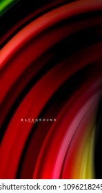 Resumen de líneas de onda fluidos estilo arco iris rayas de color sobre fondo negro. Ilustración artística vectorial para presentación, fondo de pantalla de aplicación, cartel o afiche
