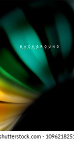 Resumen de líneas de onda fluidos estilo arco iris rayas de color sobre fondo negro. Ilustración artística vectorial para presentación, fondo de pantalla de aplicación, cartel o afiche