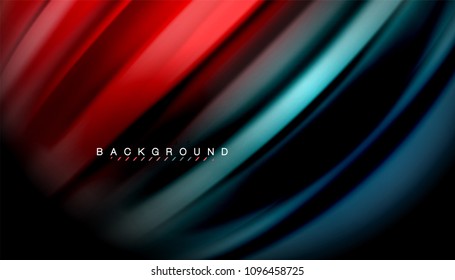 Abstrakte Wellenlinien fließende Regenbogenfarben-Streifen auf schwarzem Hintergrund. Vektorgrafik zur Präsentation, App-Bildschirmhintergrund, Banner oder Poster