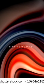 Resumen de líneas de onda fluidos estilo arco iris rayas de color sobre fondo negro. Ilustración artística vectorial para presentación, fondo de pantalla de aplicación, cartel o afiche
