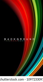 Abstract wave lines fluid rainbow style color stripes on black background. Vector artistic illustration for presentation, app wallpaper, banner or poster