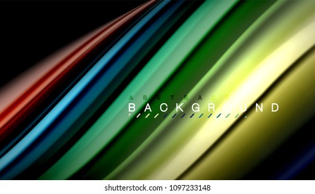 Abstract wave lines fluid rainbow style color stripes on black background. Vector artistic illustration for presentation, app wallpaper, banner or poster