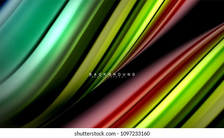 Abstract wave lines fluid rainbow style color stripes on black background. Vector artistic illustration for presentation, app wallpaper, banner or poster