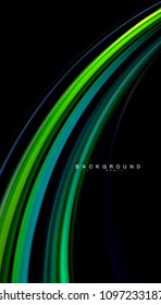 Abstract wave lines fluid rainbow style color stripes on black background. Vector artistic illustration for presentation, app wallpaper, banner or poster