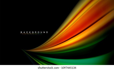 Abstract wave lines fluid rainbow style color stripes on black background. Vector artistic illustration for presentation, app wallpaper, banner or poster