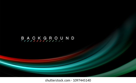 Abstract wave lines fluid rainbow style color stripes on black background. Vector artistic illustration for presentation, app wallpaper, banner or poster