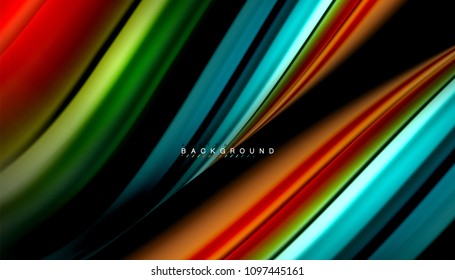 Abstract wave lines fluid rainbow style color stripes on black background. Vector artistic illustration for presentation, app wallpaper, banner or poster