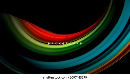 Abstract wave lines fluid rainbow style color stripes on black background. Vector artistic illustration for presentation, app wallpaper, banner or poster