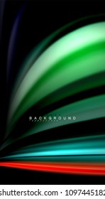 Abstract wave lines fluid rainbow style color stripes on black background. Vector artistic illustration for presentation, app wallpaper, banner or poster